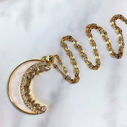 Stainless Steel Zircon Moon Pendant Shell Necklace  NA0075