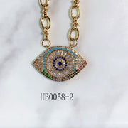 Stainless Steel Evil Eyes Pendant Zircon Necklace NB0058