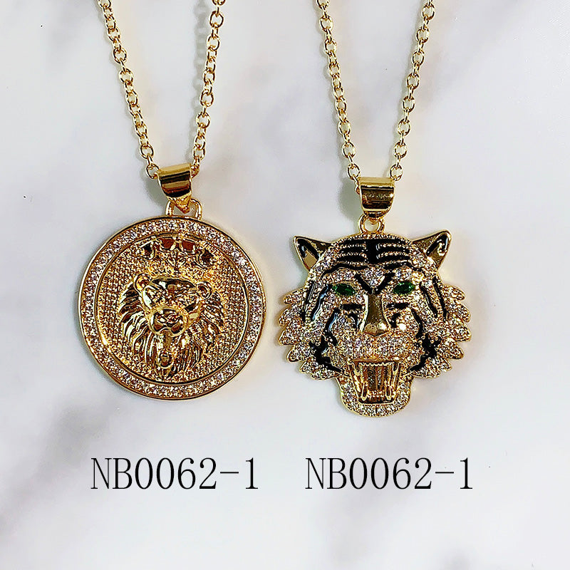 Stainless Steel  Tiger Lion Leopard  Zircon Pendant Necklace NB0062