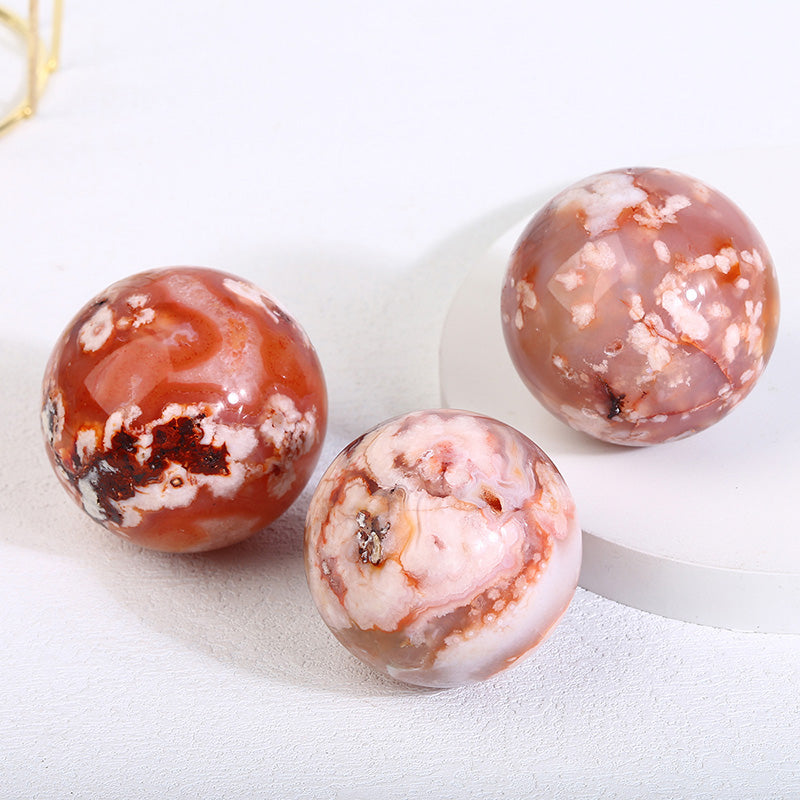 Beautiful Red Flower Agate Sphere