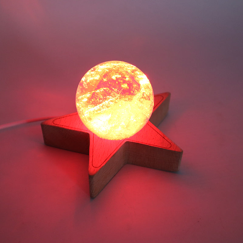 Moon And Star Wooden Sphere Stand With Lamp