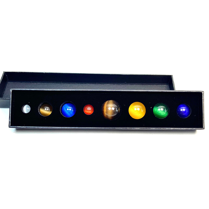 7 Chakra Cat Eyes Stone Sphere Set