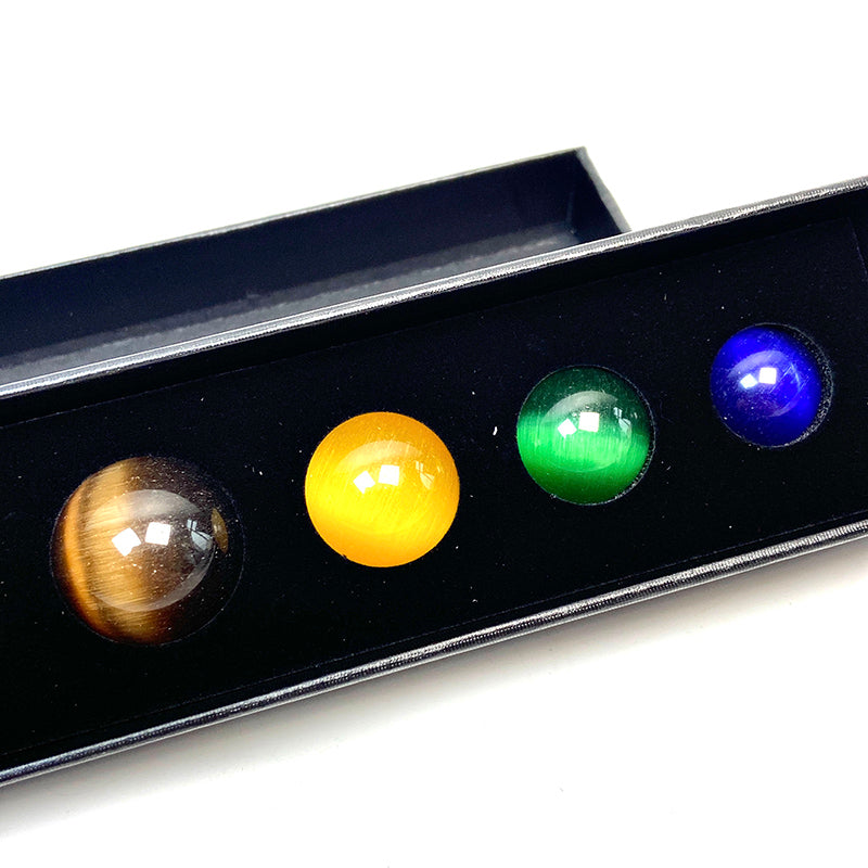 7 Chakra Cat Eyes Stone Sphere Set